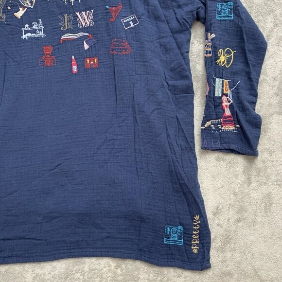 Johnny Was Biya Tunic Women S Blue Rondo Crew Neck Long Sleeve Blouse Boho Chic - Picture 12 of 14